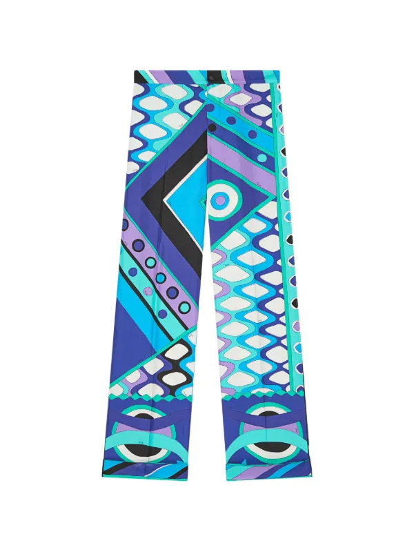 Pucci Vivara-print Silk Pants in Blue