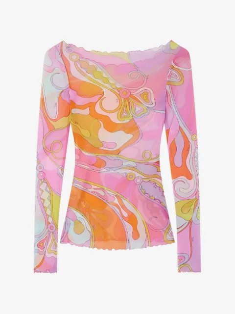 PUCCI Iride-print mesh long-sleeve top
