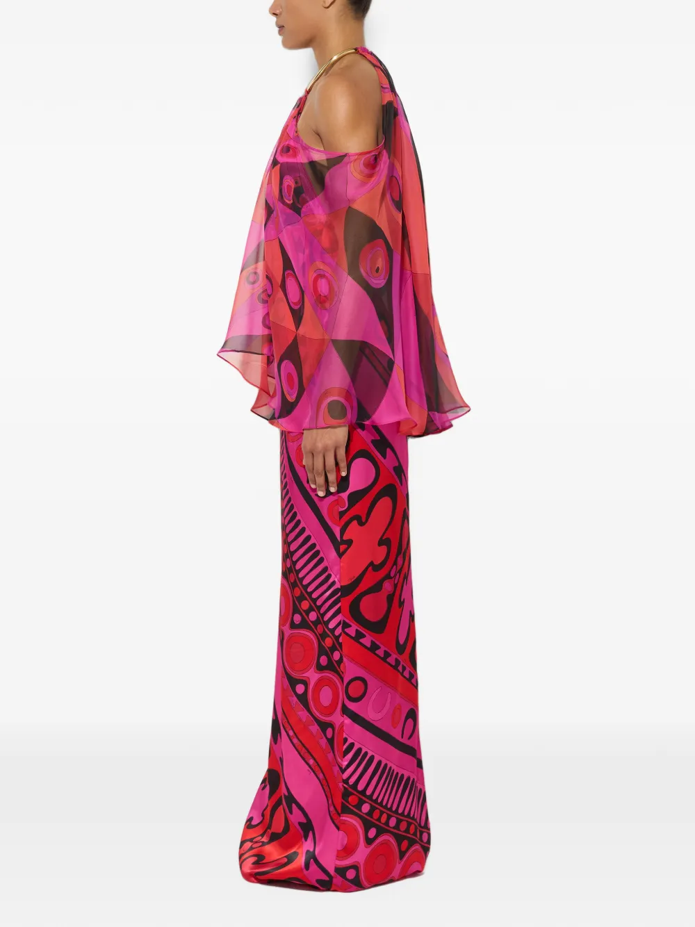 PUCCI Satijnen en chiffon jurk met Occhi-print Roze
