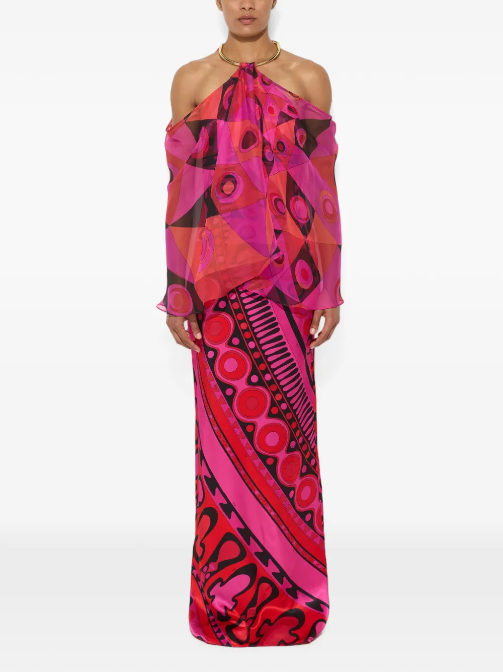PUCCI Satijnen en chiffon jurk met Occhi-print Roze