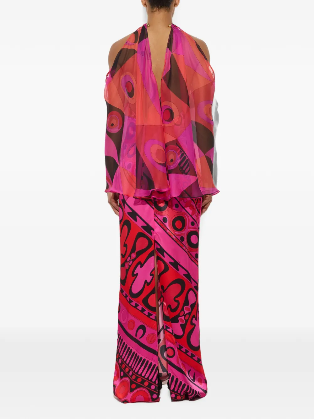 PUCCI Satijnen en chiffon jurk met Occhi-print Roze