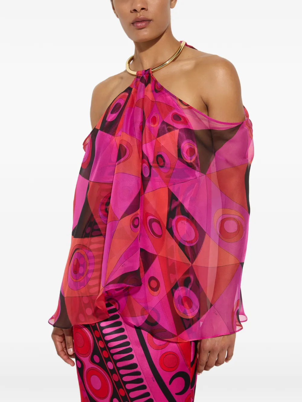 PUCCI Satijnen en chiffon jurk met Occhi-print Roze