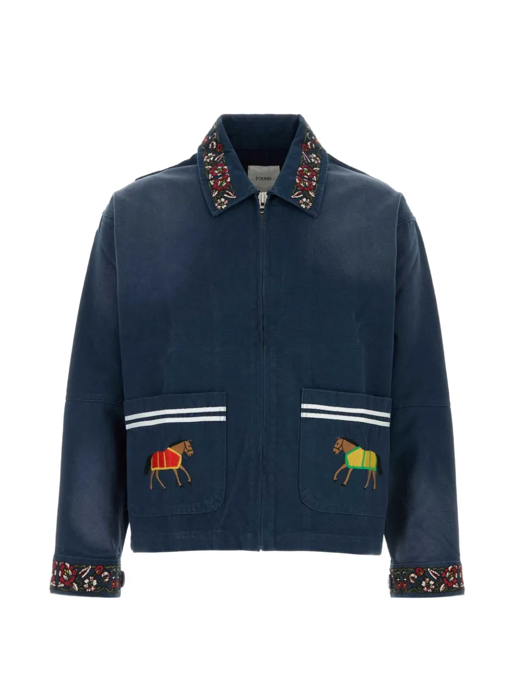 FOUND Horse Equine embroidered shirt jacket | Blue | Image 1