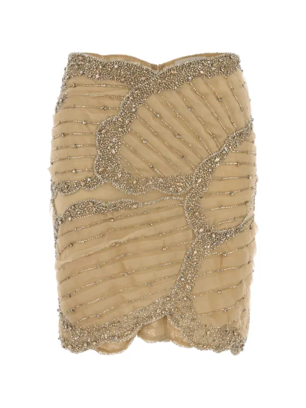 Costarellos Odine Sequin-embellished Tulle Mini Skirt in Neutrals
