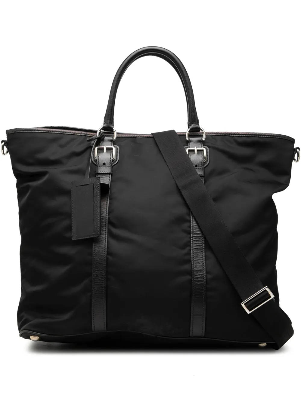 Prada Pre-Owned 2010-2026 Saffiano Trimmed Tessuto Open Convertible Tote satchel - Nero
