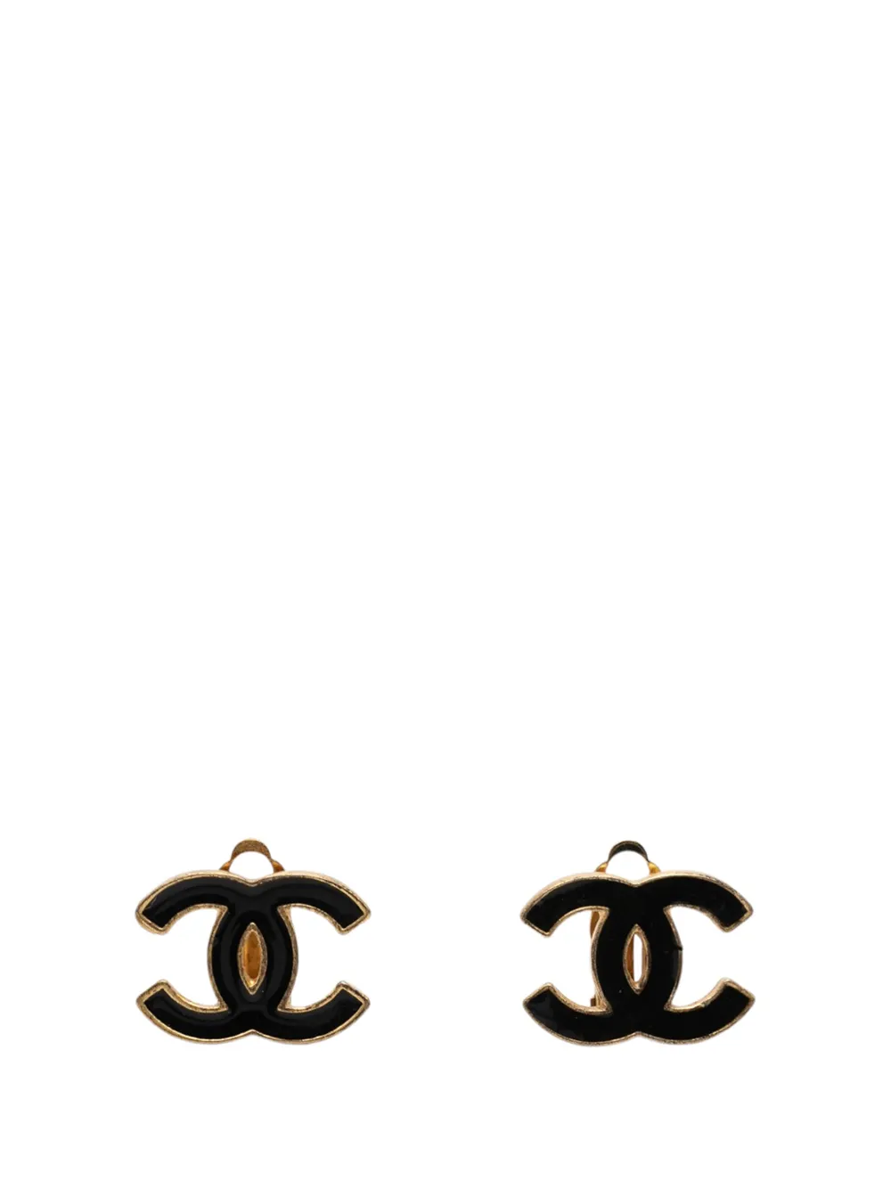 CHANEL Pre-Owned 2002 CC Enamel and Gold Plated Clip On Earrings costume earrings - Nero