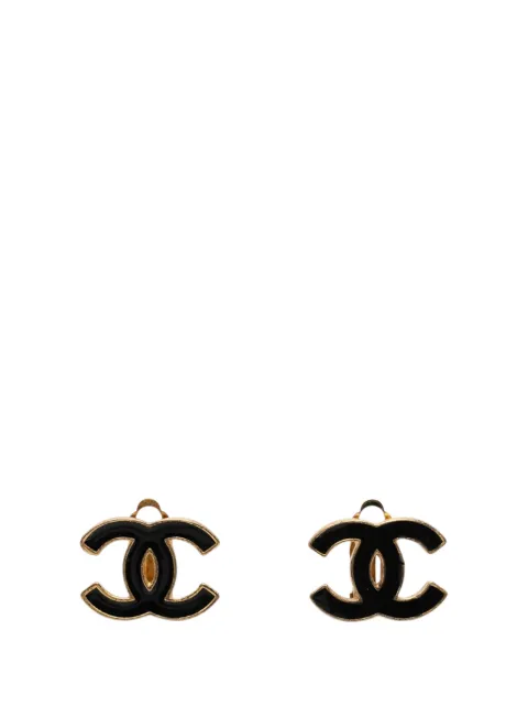 CHANEL Pre-Owned 2002 CC Enamel and Gold Plated Clip On Earrings costume earrings