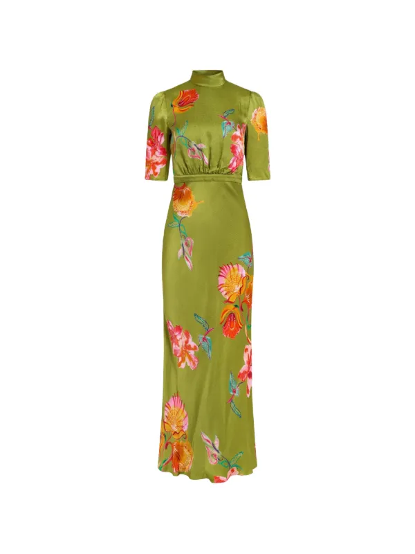 Saloni Maxi Adele-b Floral-print Dress in Green