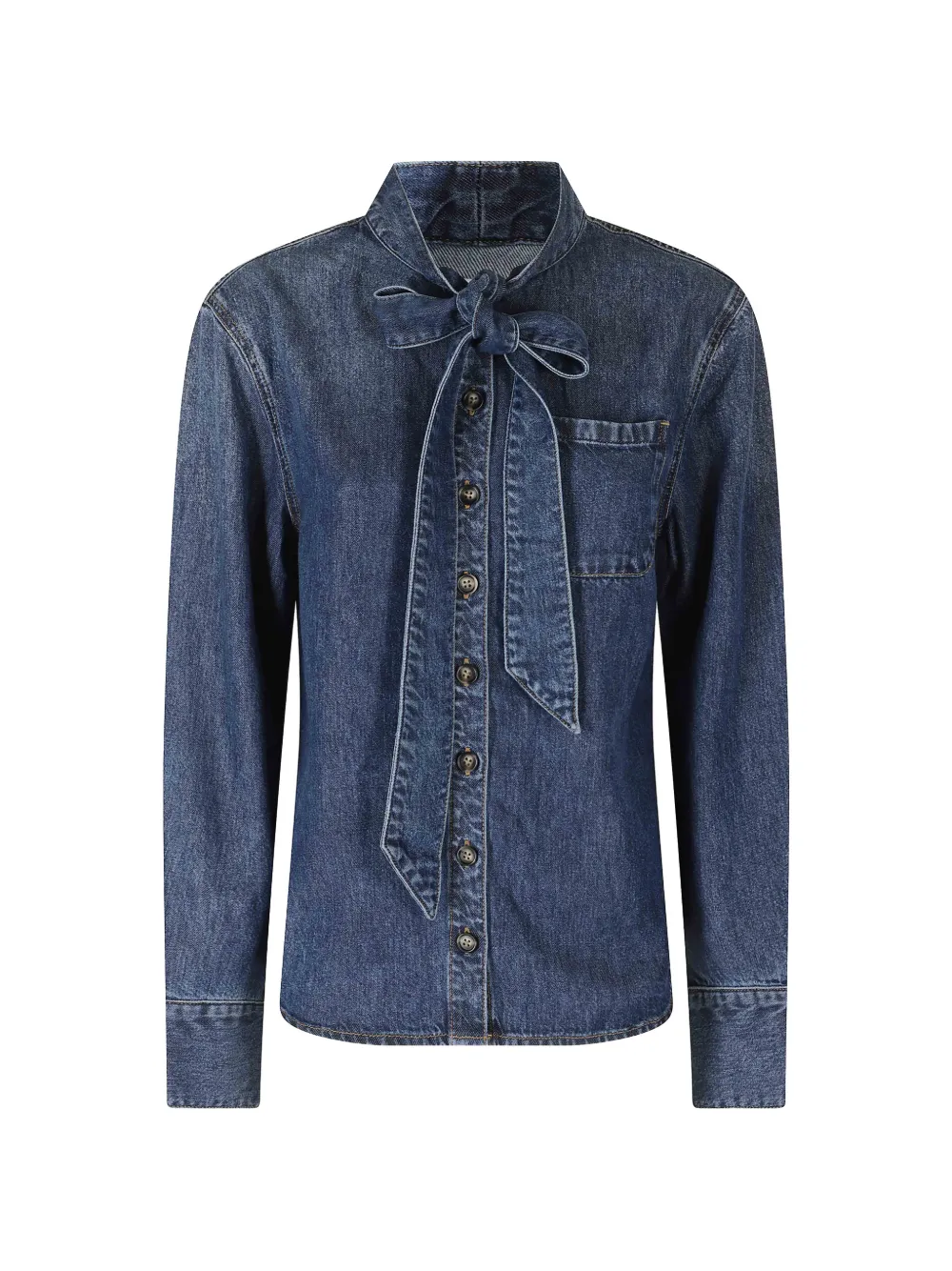 Self-Portrait tie-neck denim shirt - Blau