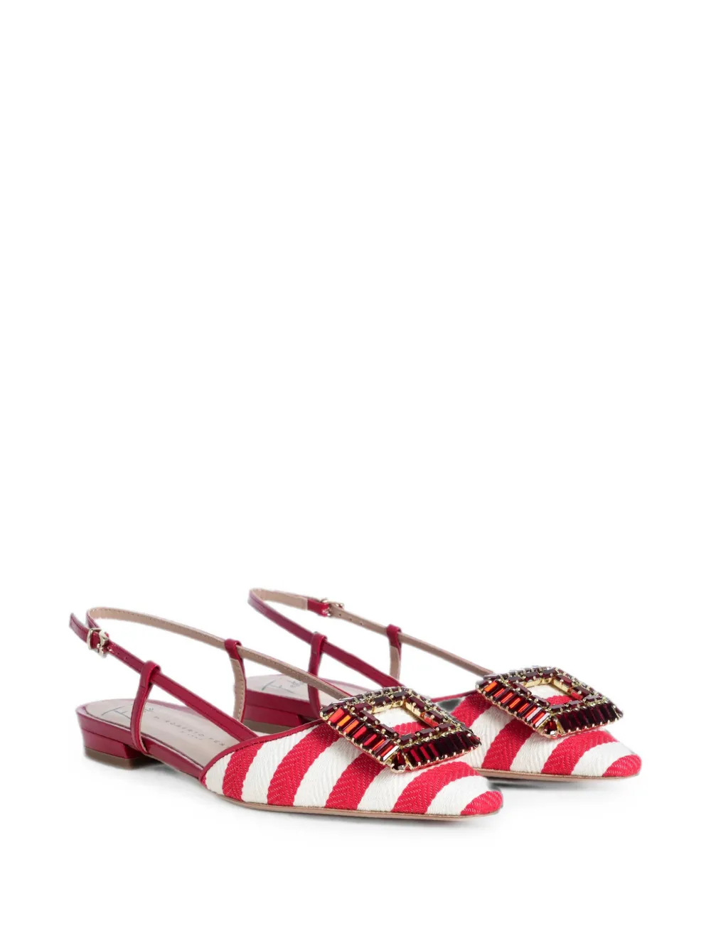 Roberto Festa Mimma rhinestone-embellished striped slingback flat pumps Rood