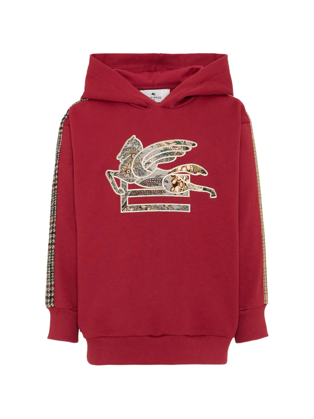 ETRO KIDS pegasus-embroidered check-panel hoodie - Rosso
