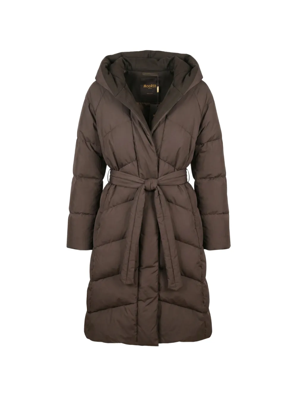 Moorer hooded belted padded coat - Marrone