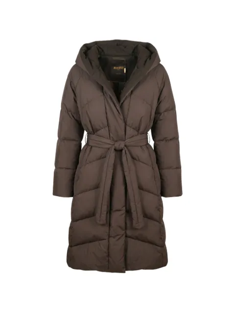 Moorer hooded belted padded coat 