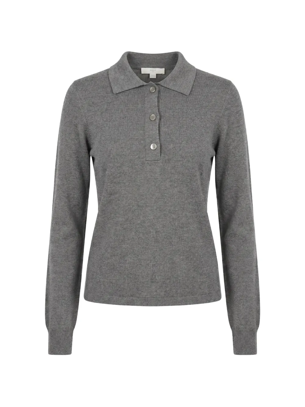 Malo ribbed long-sleeve knitted polo top - Grigio