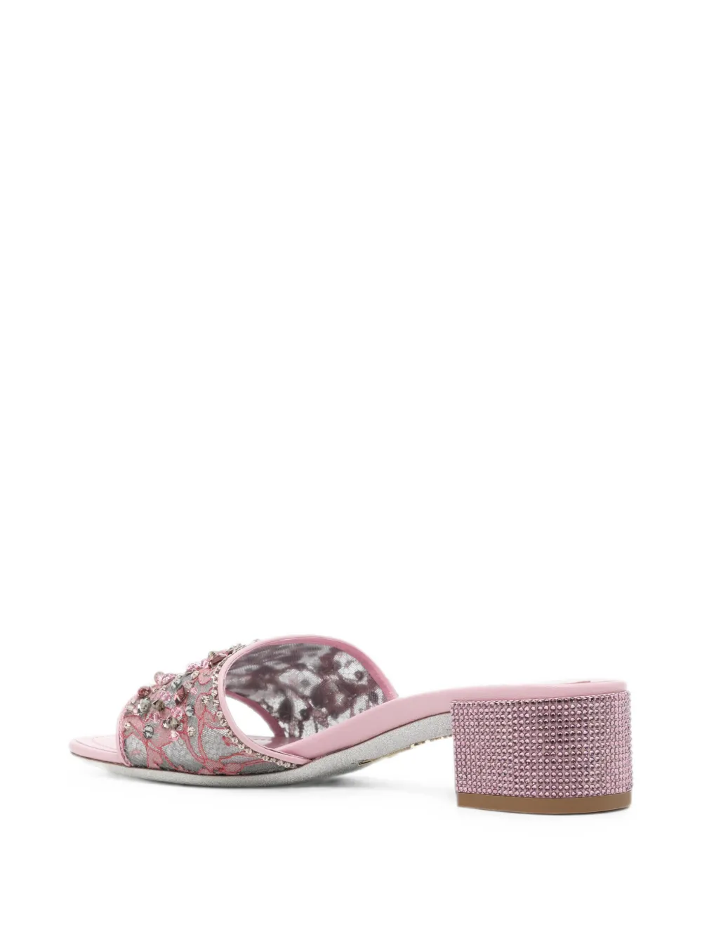 René Caovilla Christy crystal-embellished lace sandals Roze