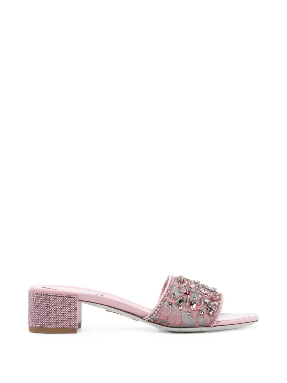 René Caovilla Christy crystal-embellished lace sandals Roze