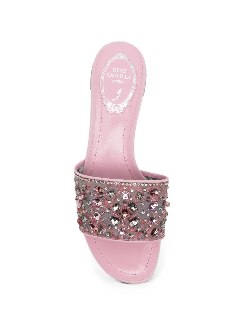 René Caovilla Christy crystal-embellished lace sandals Roze