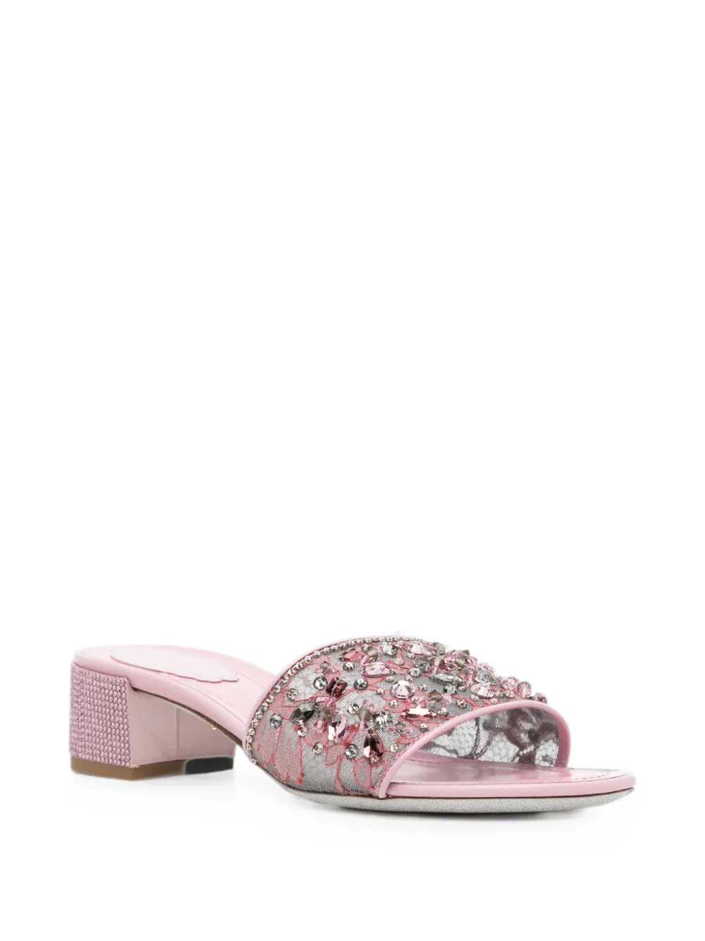René Caovilla Christy crystal-embellished lace sandals Roze