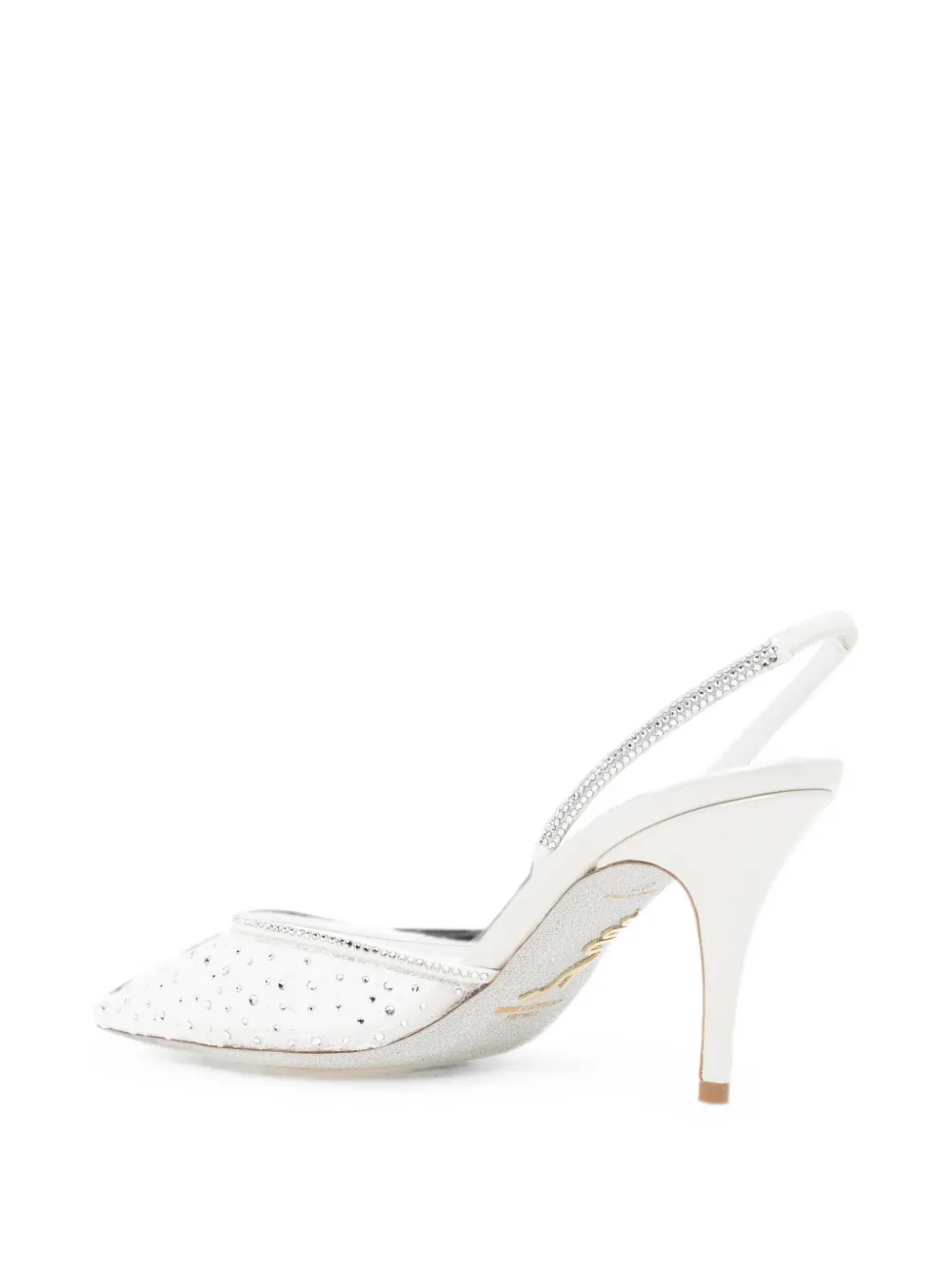 René Caovilla Belle crystal-embellished slingback pumps Wit