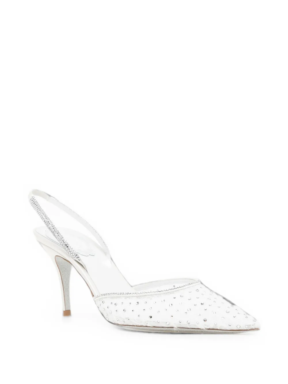 René Caovilla Belle crystal-embellished slingback pumps Wit