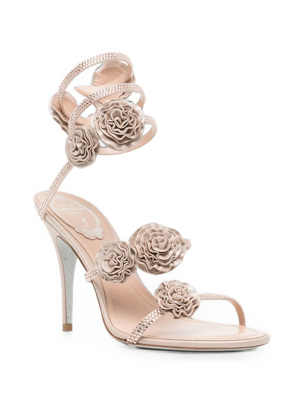 René Caovilla Rosalia floral-applique sandals Beige