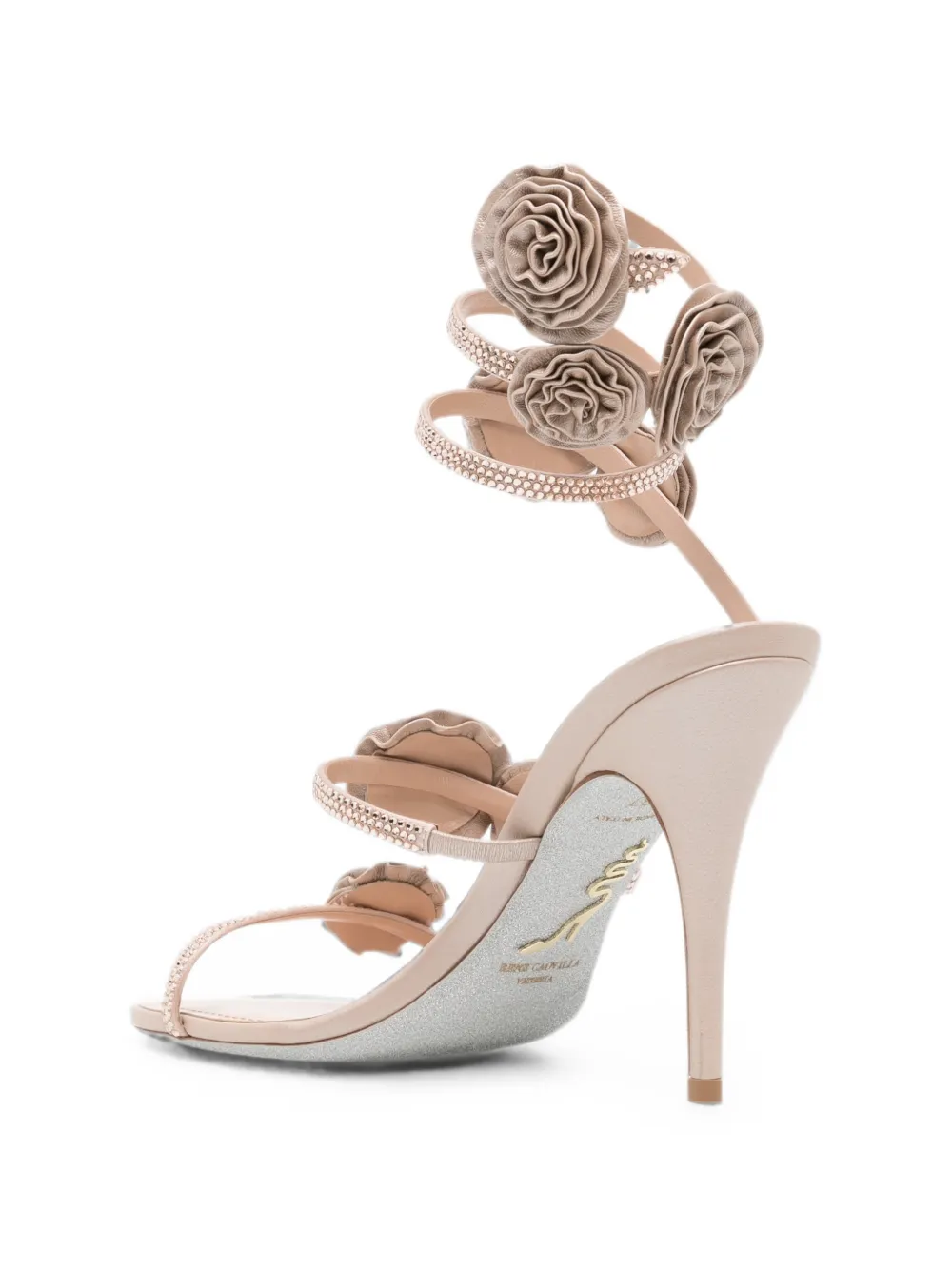 René Caovilla Rosalia floral-applique sandals Beige