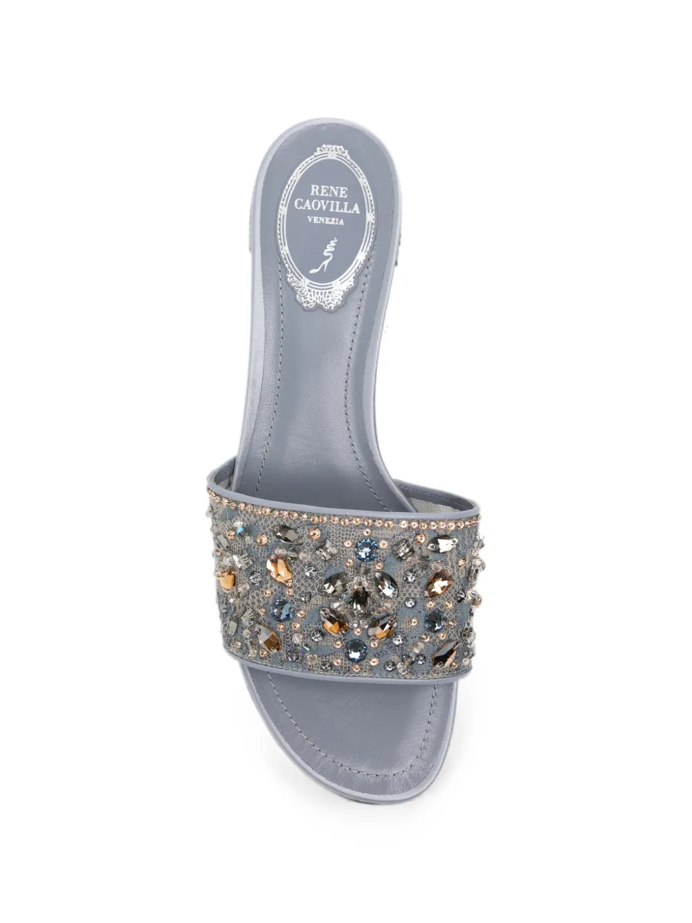 René Caovilla Christy crystal-embellished lace sandals Blauw