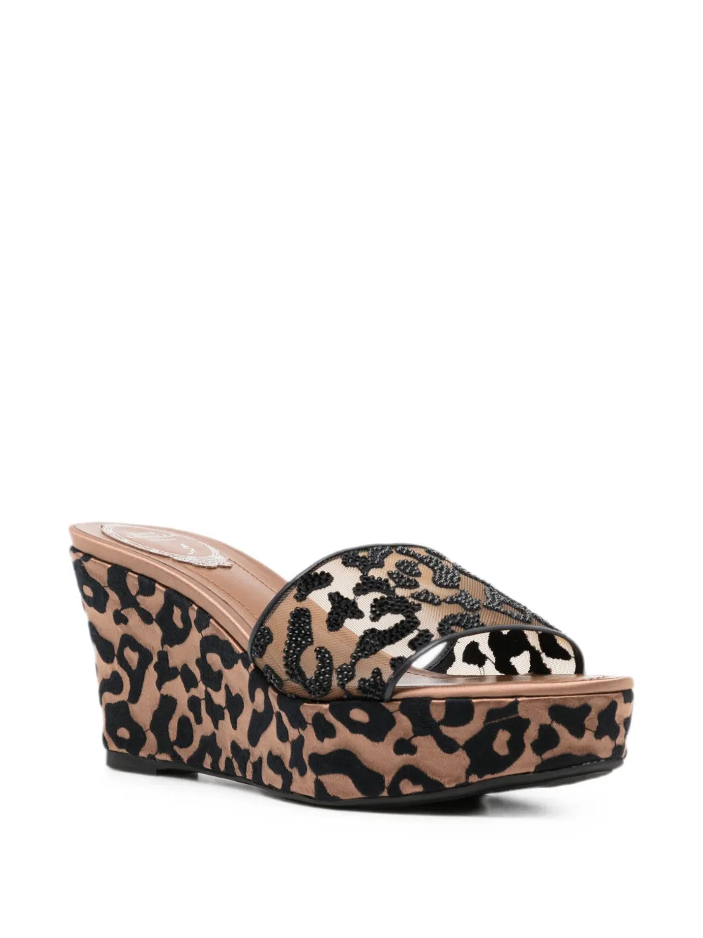 René Caovilla 100mm Allura leopard-print wedge sandals Beige