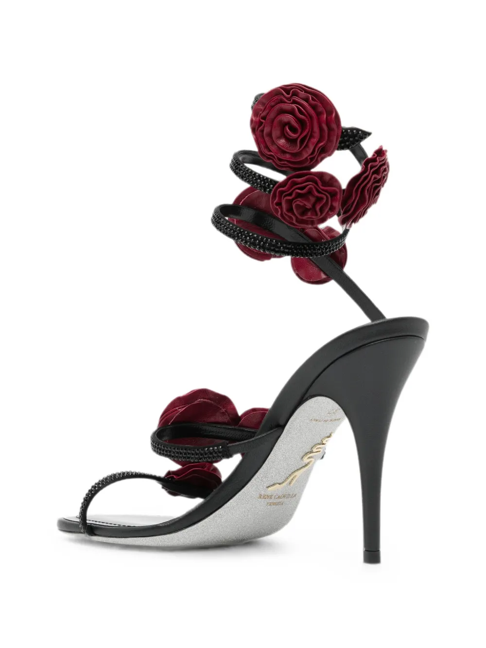 René Caovilla Rosalia floral-embellished sandals Zwart
