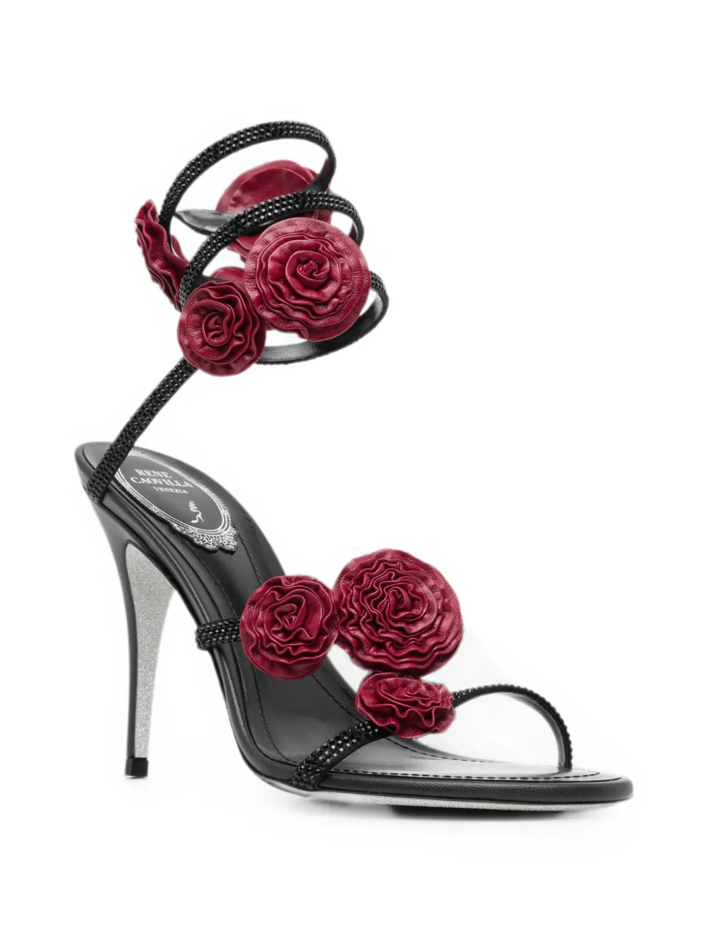 René Caovilla Rosalia floral-embellished sandals Zwart