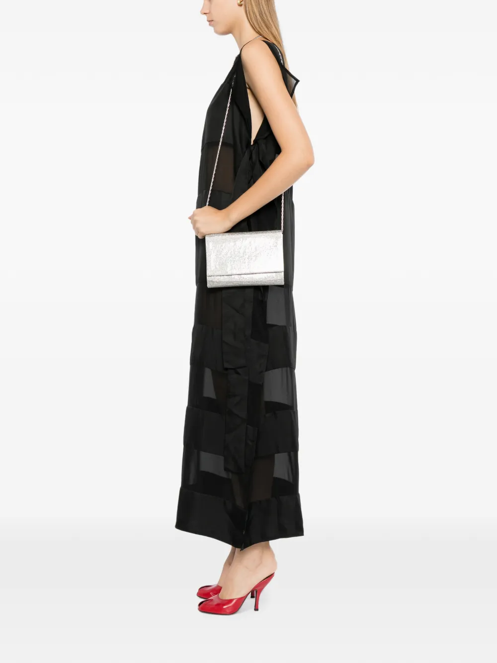 René Caovilla Clutch verfraaid met kristallen en kettinghengsel Zilver
