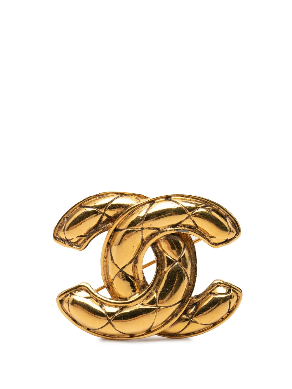 CHANEL Pre-Owned 1950-1970 CC Gold Plated Quilted Brooch costume brooch - Oro