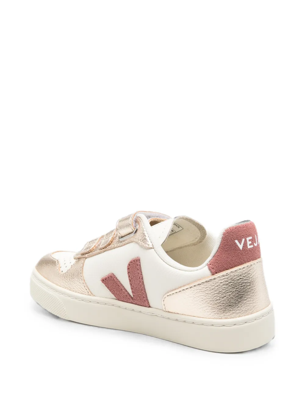 VEJA Kids Small V-10 touch-strap leather sneakers Wit