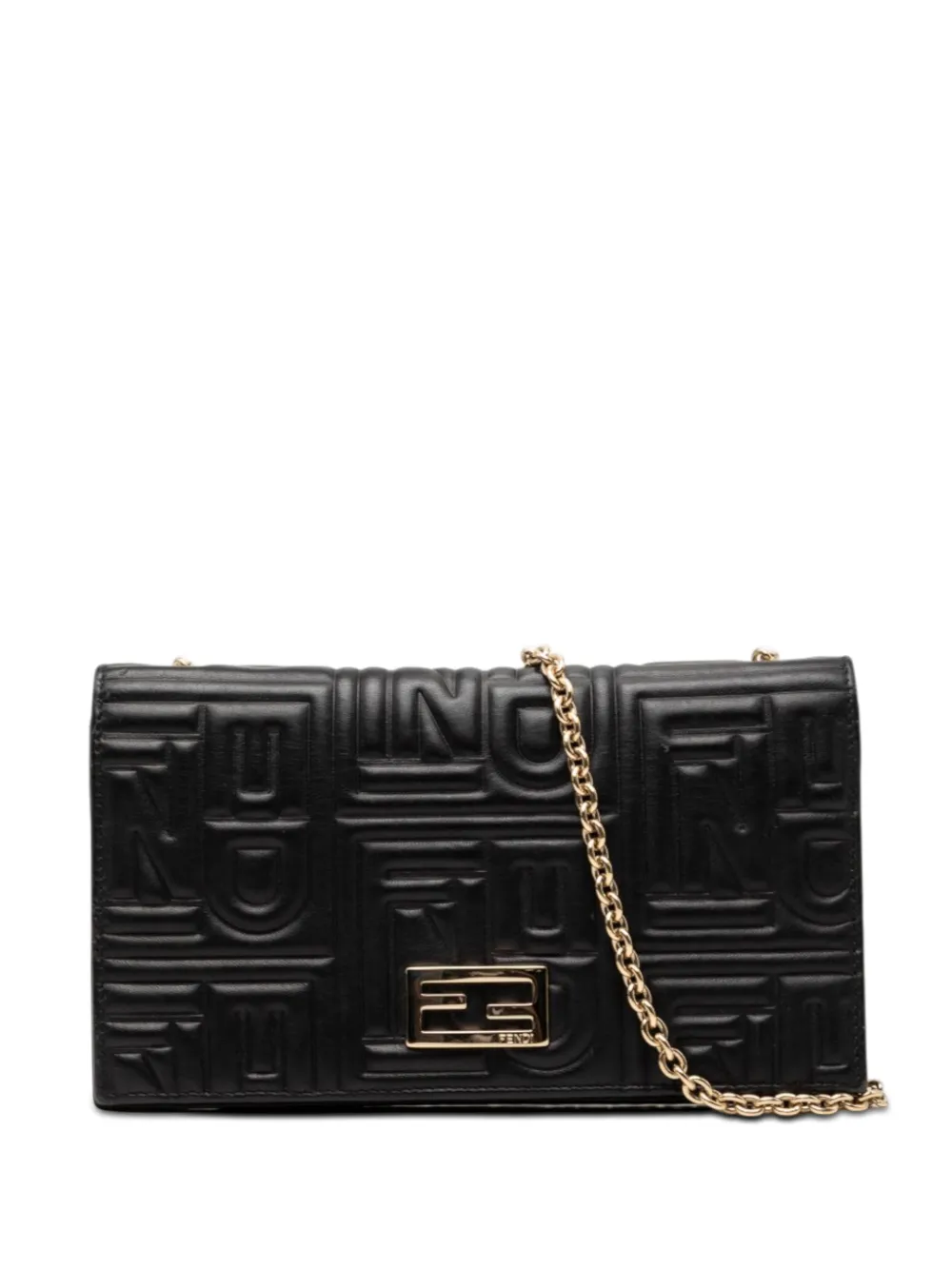 Fendi Pre-Owned 2000-2010 Embossed Nappa Logo Chain Clutch crossbody bag - Nero