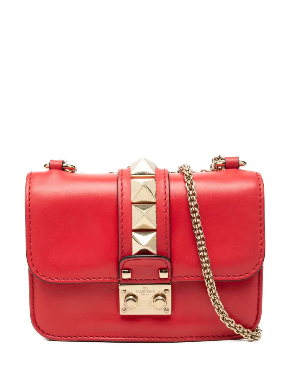 Valentino Garavani Pre-Owned 2000-2017 Mini Leather Rockstud Glam Lock crossbody bag - Rosso