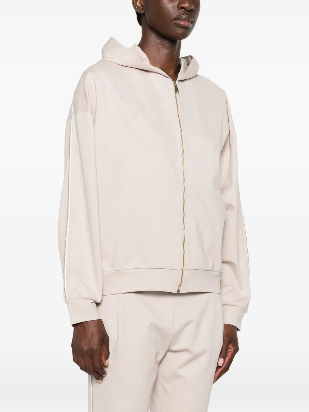Fabiana Filippi Hoodie met ritssluiting en zak Beige