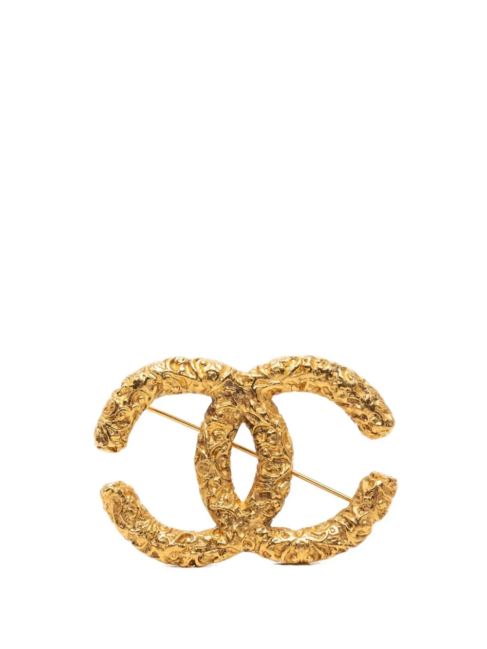 CHANEL Pre-Owned 1995 CC Gold Plated Baroque Embossed Brooch costume brooch - Oro