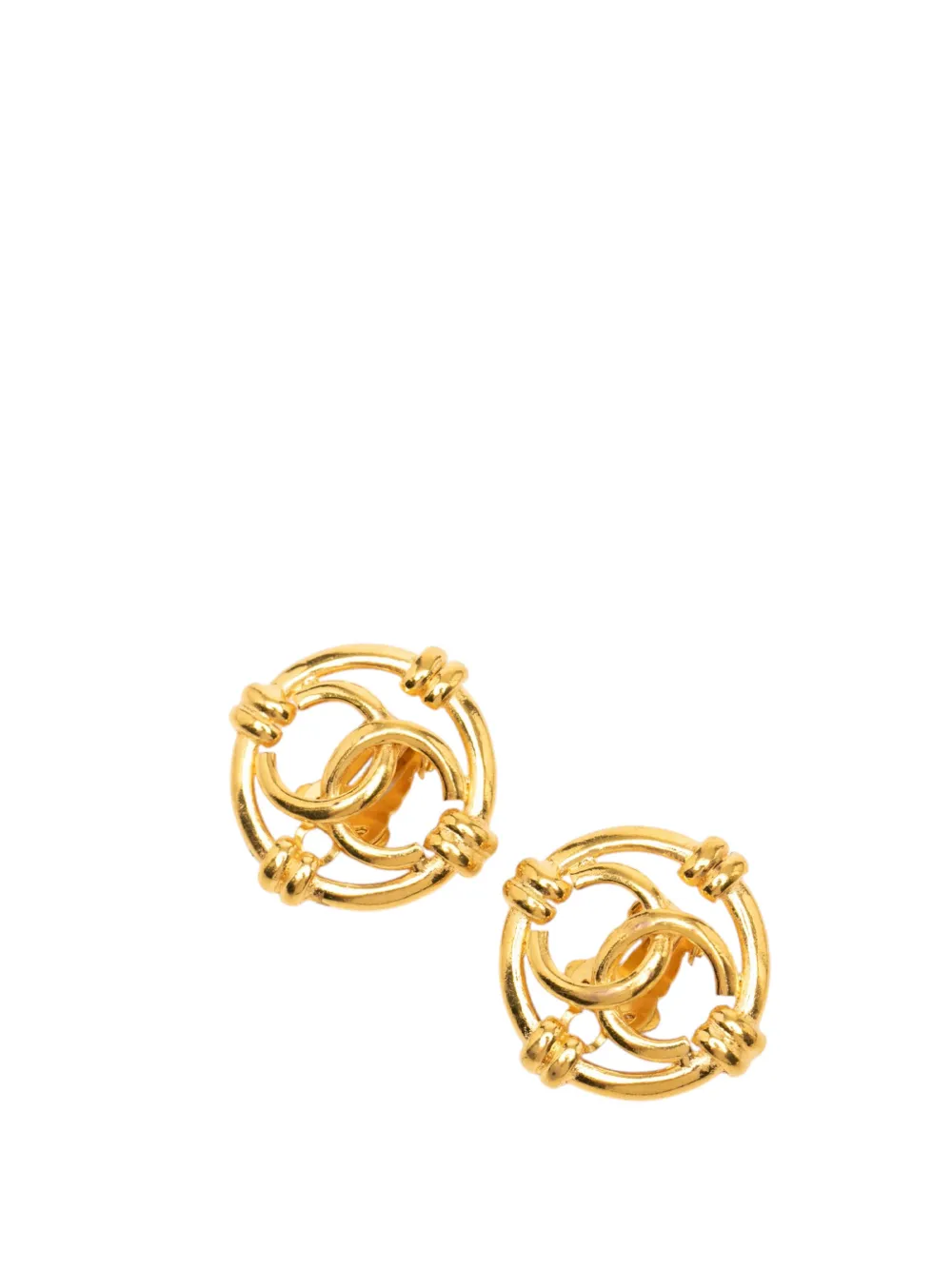 CHANEL Pre-Owned 1980-1990 CC Gold Plated Round Clip On Earrings costume earrings - Oro