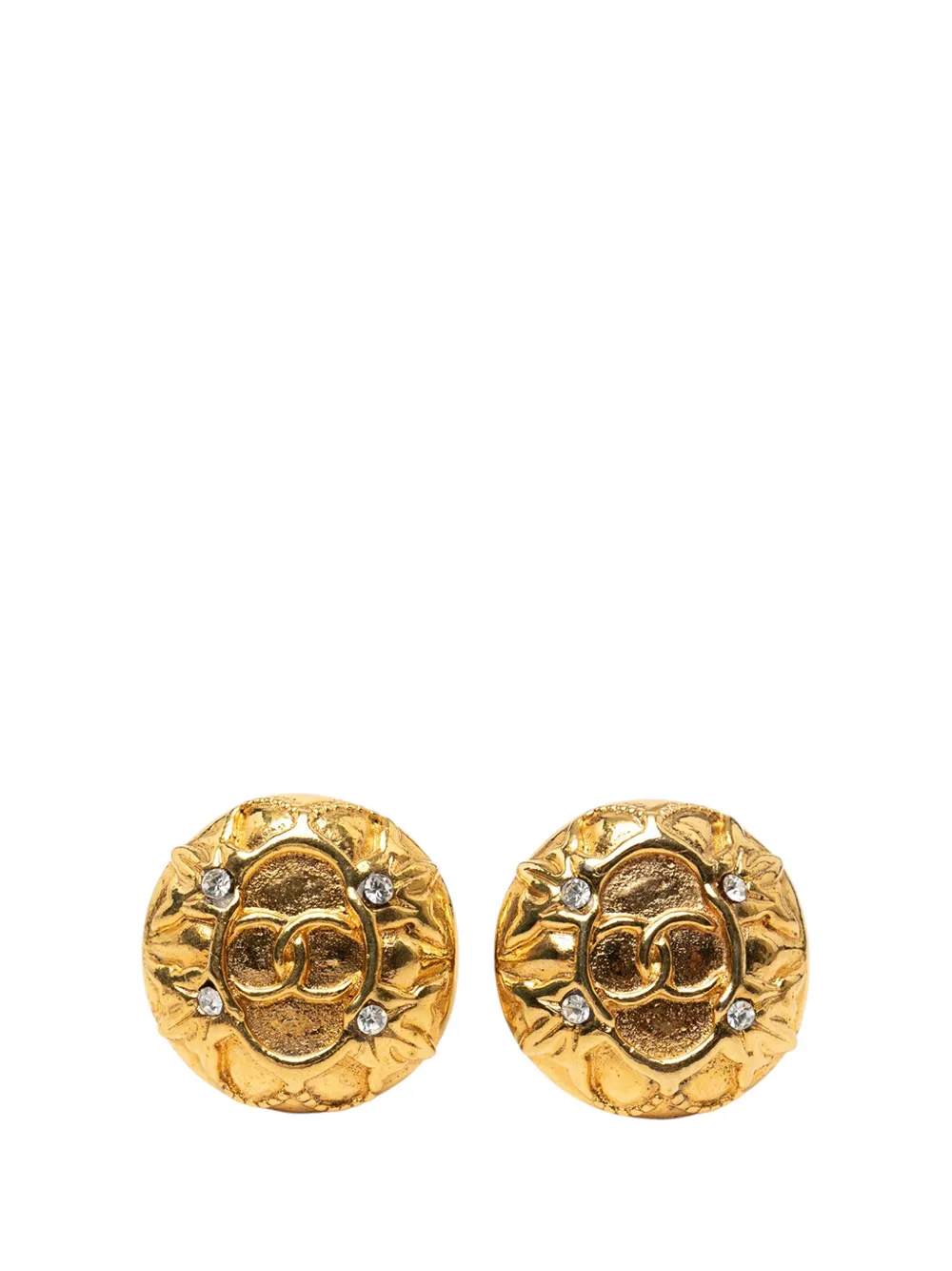 CHANEL Pre-Owned 1970-1980 CC Gold Plated Strass Round Clip On Earrings costume earrings - Oro