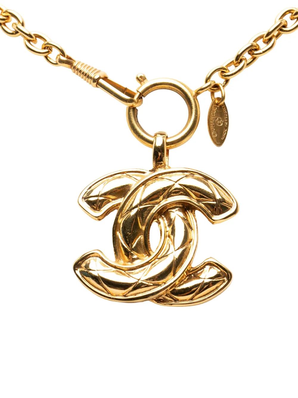 CHANEL Pre-Owned 1970-1980 CC Gold Plated Quilted Pendant Necklace costume necklace - Oro