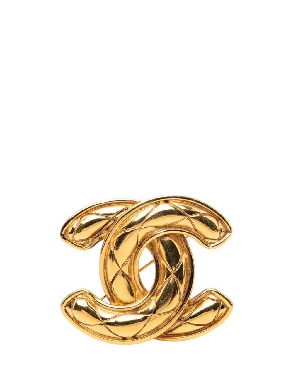 CHANEL Pre-Owned 1970-1980 CC Gold Plated Quilted Brooch costume brooch - Oro