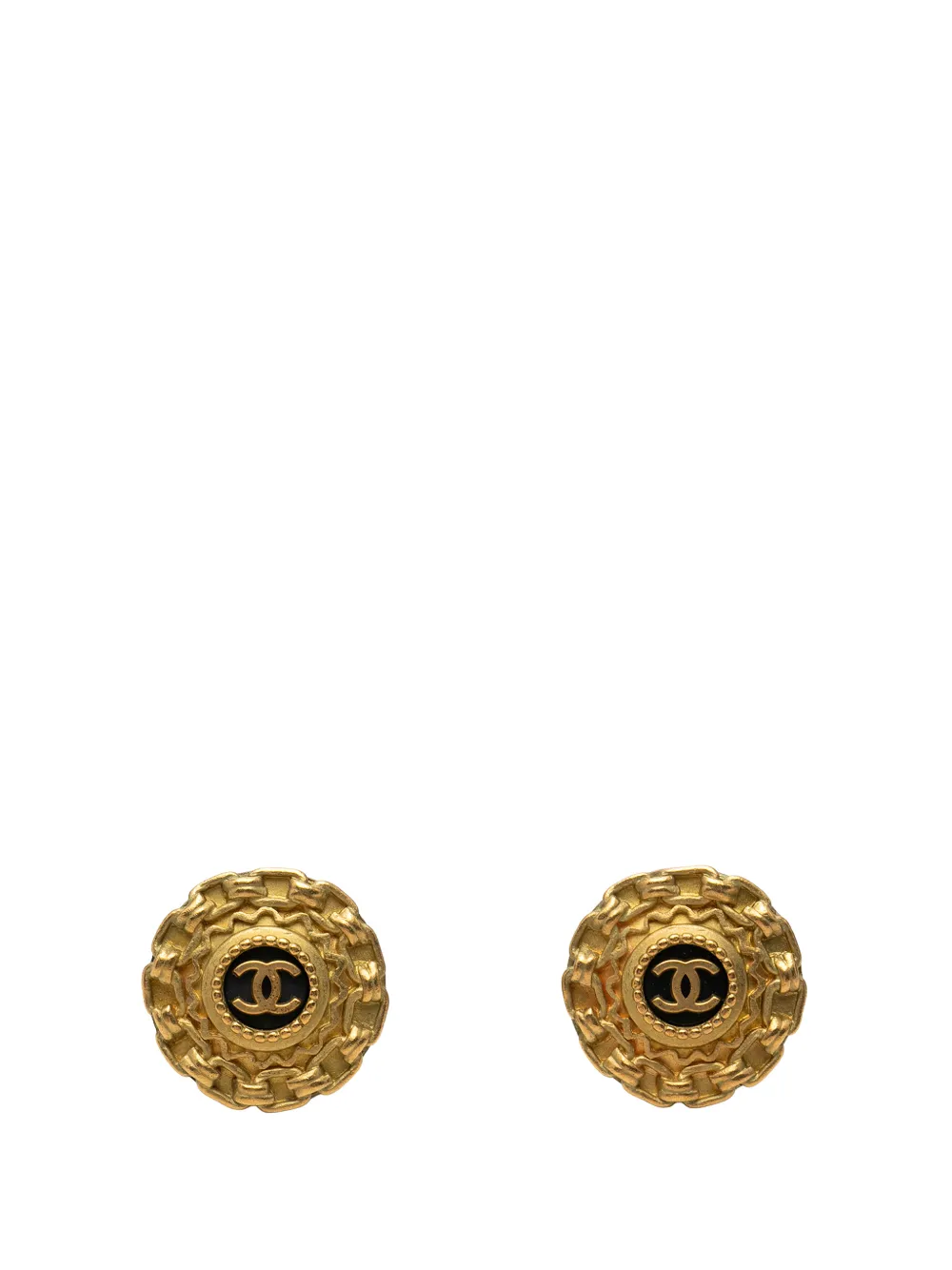 CHANEL Pre-Owned 1994 CC Gold Plated Enamel Clip On Earrings costume earrings - Nero