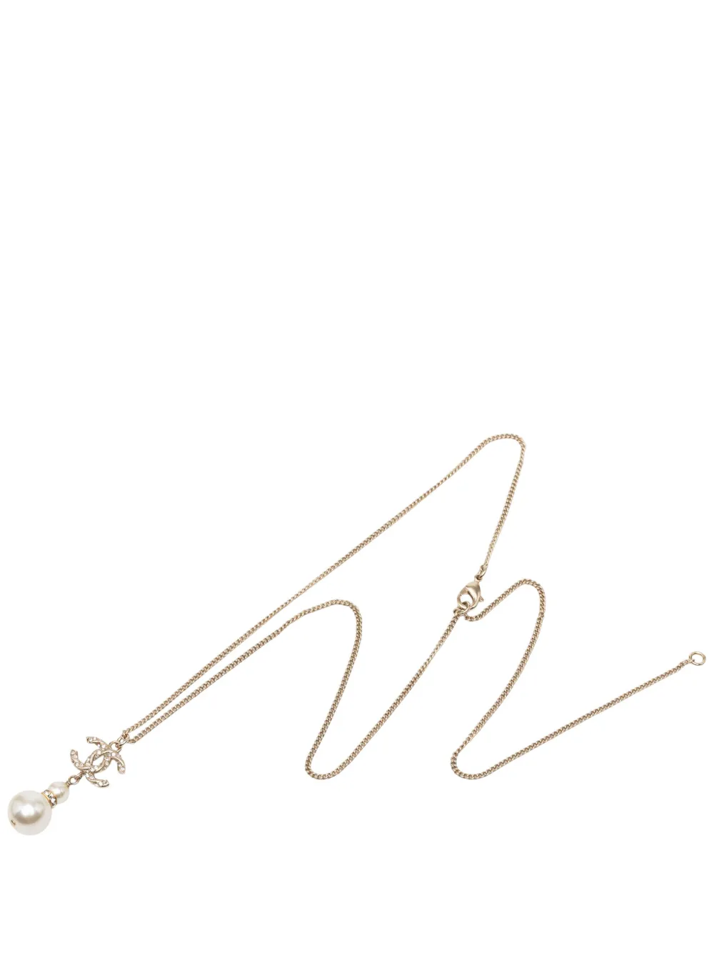 CHANEL Pre-Owned 2018 CC Gold Plated Strass and Faux Pearl Pendant Necklace costume necklace - Oro