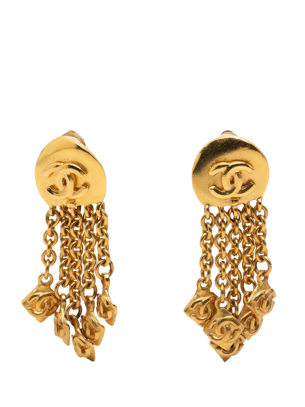 CHANEL Pre-Owned 1996 CC Gold Plated Dangling Clip On Earrings costume earrings - Oro