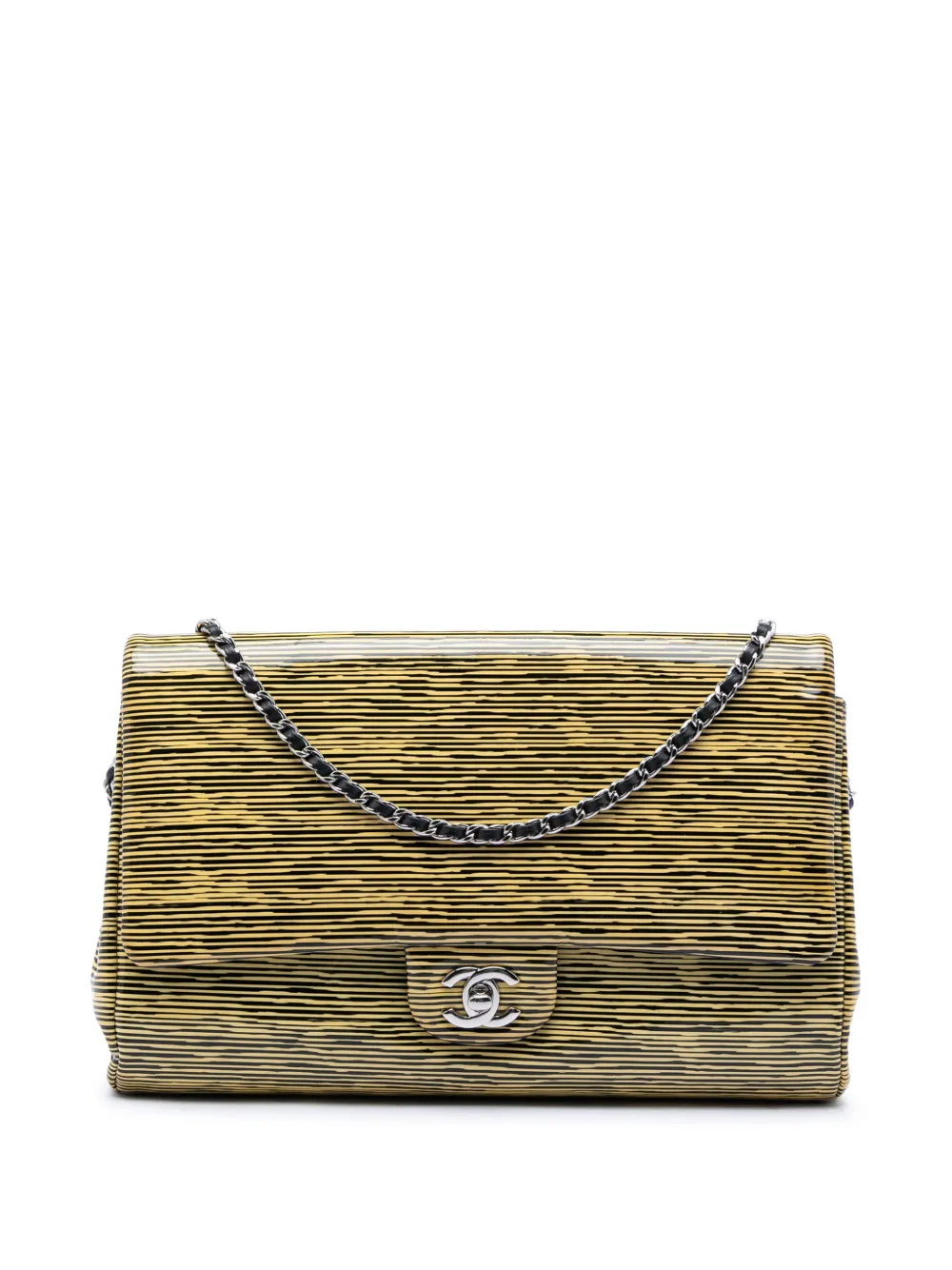 CHANEL Pre-Owned 2014 CC Patent Striped Flap Clutch with Chain shoulder bag - Giallo
