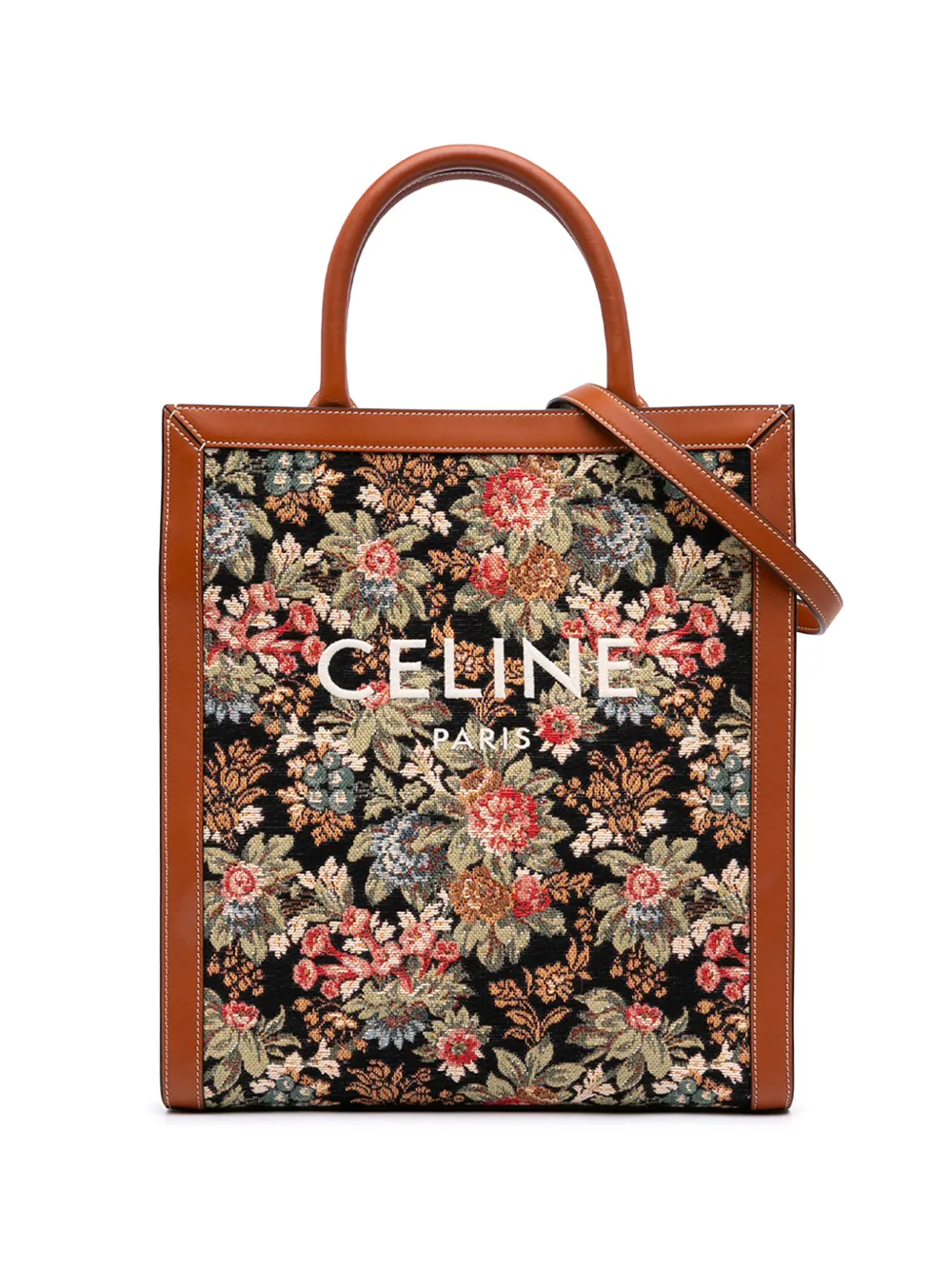 Celine Pre-Owned 2020 Small Floral Jacquard Vertical Cabas satchel - Nero
