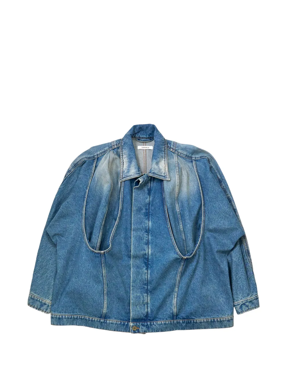 Torishéju washed draped-detail denim jacket - Blu