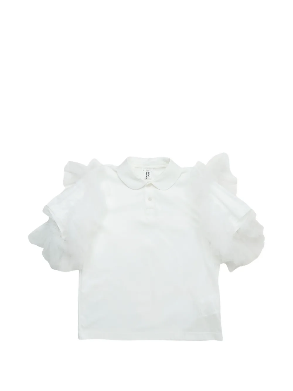 Noir Kei Ninomiya ruffled tulle-sleeve polo top - Bianco