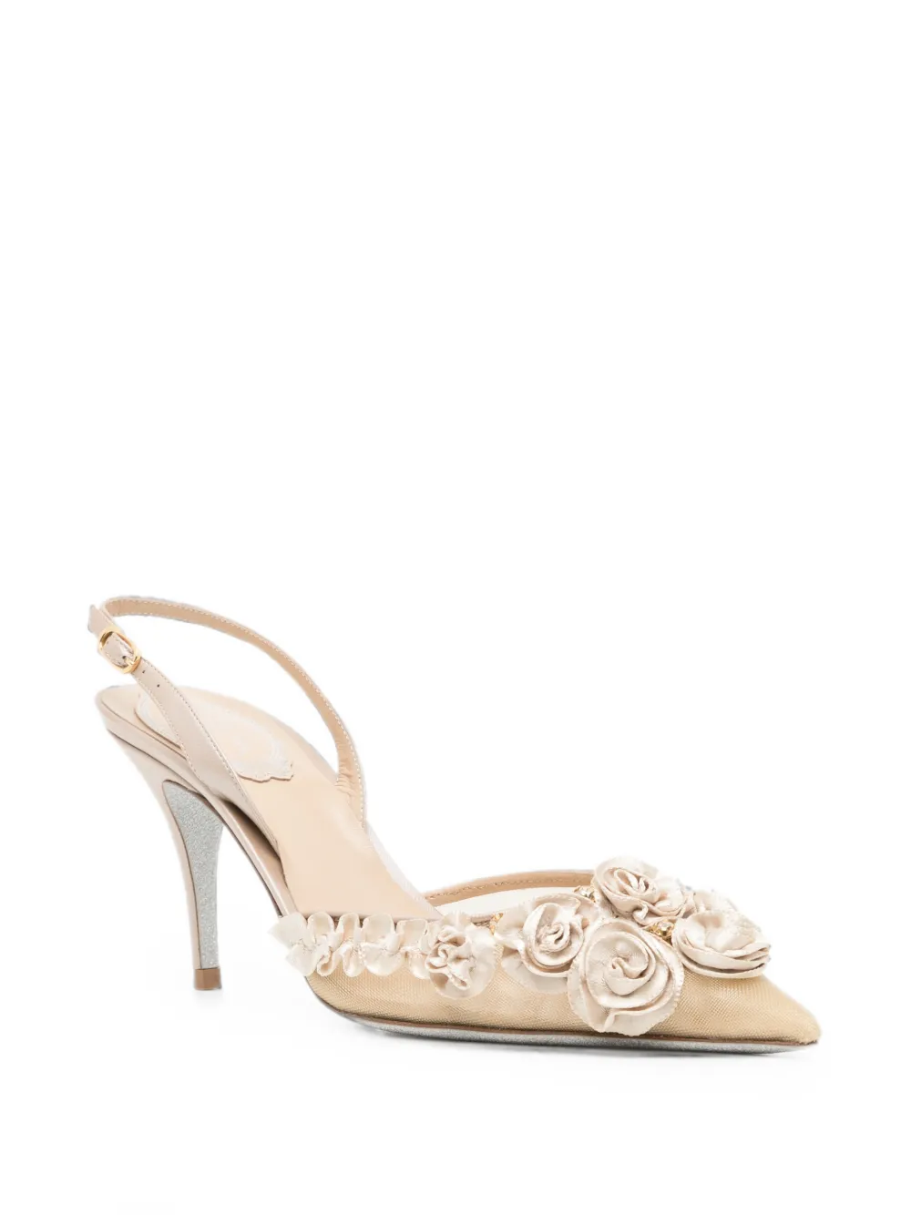 René Caovilla 80mm Rosalia floral-appliqué pumps Beige