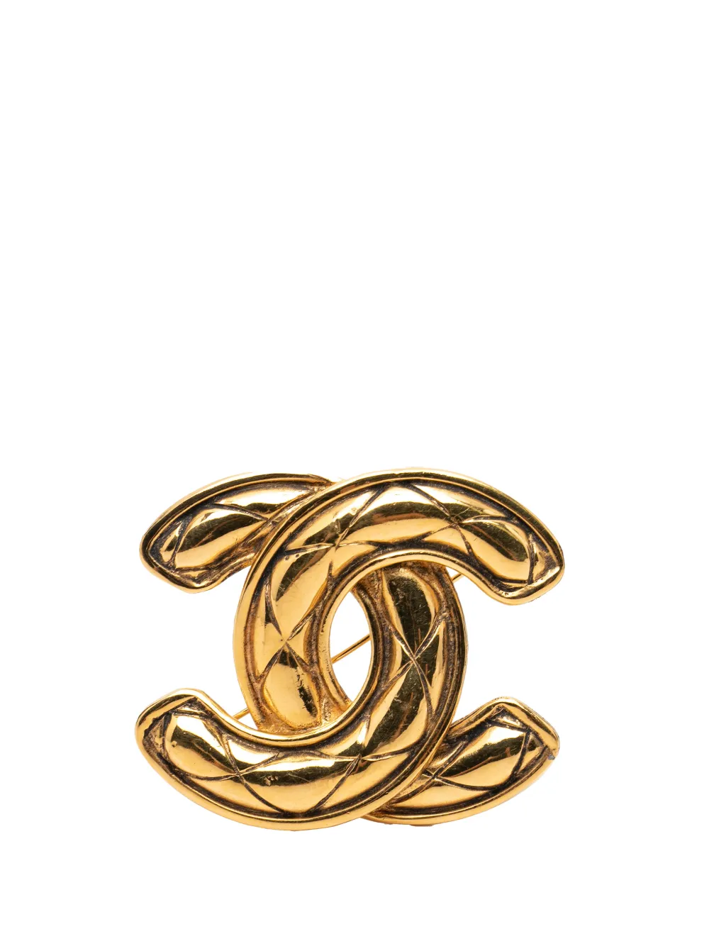 CHANEL Pre-Owned 1970-1980 CC Gold Plated Quilted Brooch costume brooch - Oro